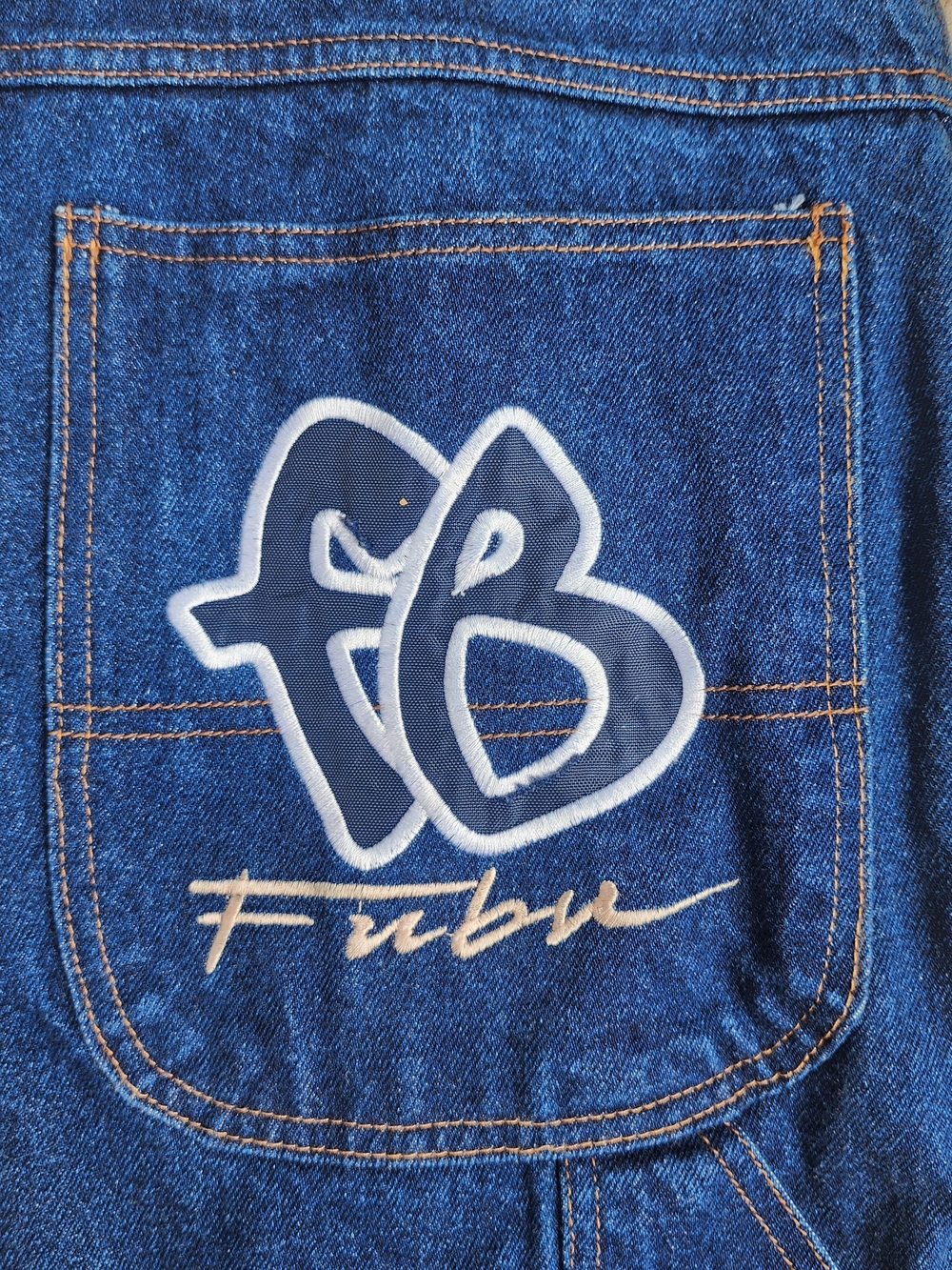 FUBU Vintage 90s Dark Blue Denim Baggy Carpenter Jeans with Pocket Logo, Sz 32 - Picture 3 of 8